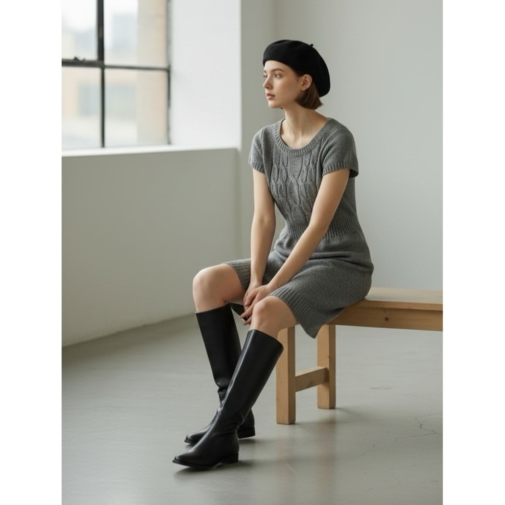 L.E.I. Cable Knit Sweater Juniors‎ S Gray Short Sleeve Mini Dark Academia Preppy
